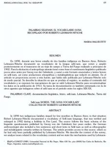 Malvestitti M (2015) Palabras Selknam: El vocabulario Ōōna recopilado por Roberto Lehmann-Nitsche. Magallania (Punta Arenas) 43: 69–89.